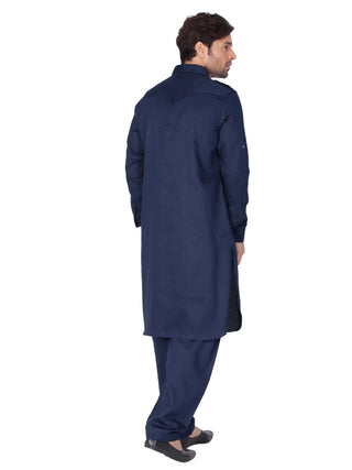 Vastramay Men and Boys Blue Cotton Pathani Khan Suit Set