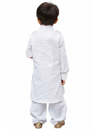 Vastramay Men and Boys White Cotton Pathani Khan Suit Set