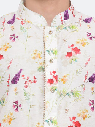 Vastramay Cotton Blend Multicolor-Base-Cream Baap Beta Kurta Pyjama Set