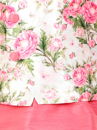 VASTRAMAY Pink Color Silk Blend Floral Printed Siblings Set