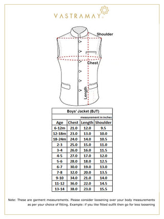 VASTRAMAY Boy's Imported Fabric Floral Print White Nehru Jacket