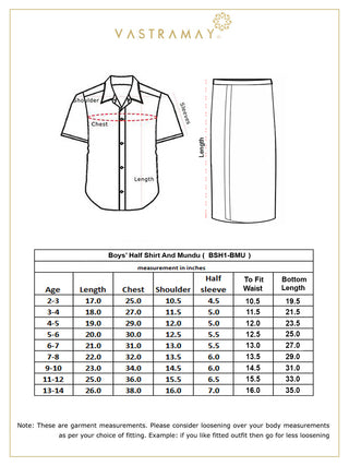 JBN Creation Boys' Black Silk Short Sleeves Ethnic Shirt Mundu Vesty Style Dhoti Pant Set
