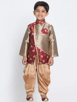 Boys' Gold Cotton Silk Blend Kurta and Dhoti Pant Set
