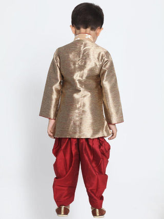 Boys' Gold Cotton Silk Blend Kurta and Dhoti Pant Set