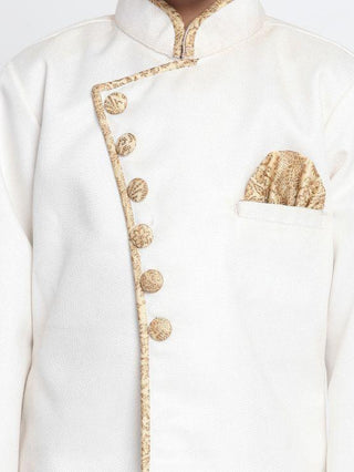 Boys' White Cotton Silk Blend Kurta and Pyjama Set