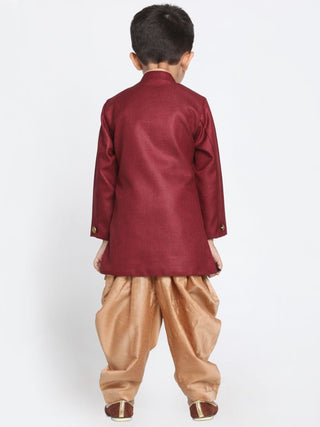 Boys' Maroon Cotton Silk Blend Kurta and Pyjama Set
