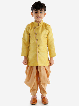 JBN CREATION Boy's Mustard Jute Silk Blend Sherwani Set