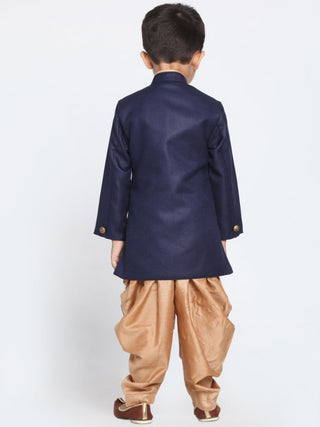 Boys' Deep Blue Cotton Silk Blend Kurta and Pyjama Set