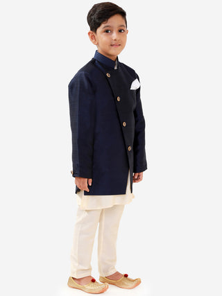 JBN Creation Boys' Blue Silk Blend Jacket, Kurta and Pyjama Set