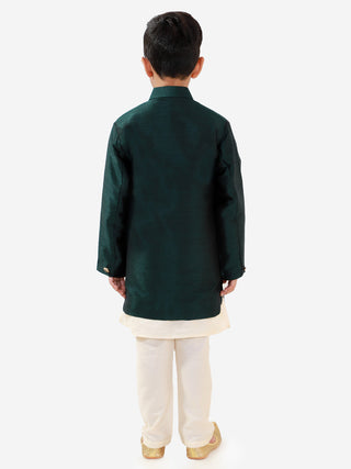JBN Creation Boys' Green Silk Blend Jacket, Kurta and Pyjama Set