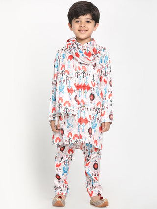 Vastramay Boy's Digital Printed Silk Blend Kurta, Pyjama & Dupatta Set