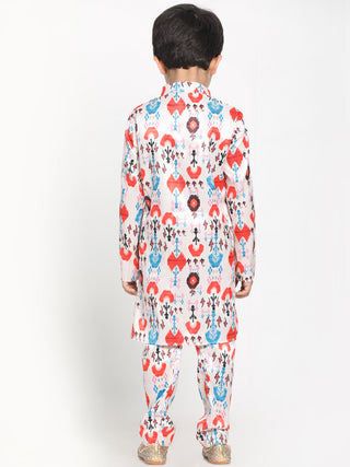 JBN CREATION Boy's Digital Printed Silk Blend Kurta, Pyjama & Dupatta Set
