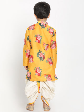 Vastramay Yellow Floral Printed Cotton Silk Siblings Set