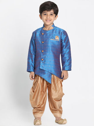 Boys' Light Blue Cotton Silk Blend Kurta and Dhoti Pant Set