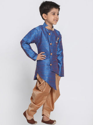 Boys' Blue Cotton Silk Blend Kurta and Dhoti Pant Set