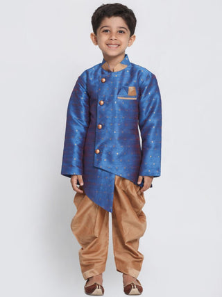 Boys' Blue Cotton Silk Blend Kurta and Dhoti Pant Set