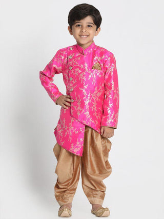 Boys' Pink Cotton Silk Blend Kurta and Dhoti Pant Set