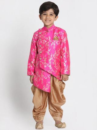 Boys' Pink Cotton Silk Blend Kurta and Dhoti Pant Set