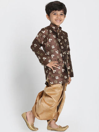 Boys' Brown Cotton Silk Blend Kurta and Dhoti Pant Set