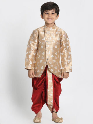 Boys' Beige Cotton Silk Blend Kurta and Dhoti Pant Set
