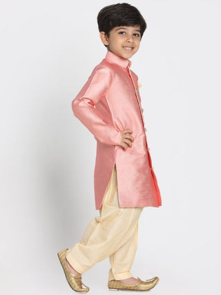 Boys' Pink Cotton Silk Blend Kurta and Pyjama Set