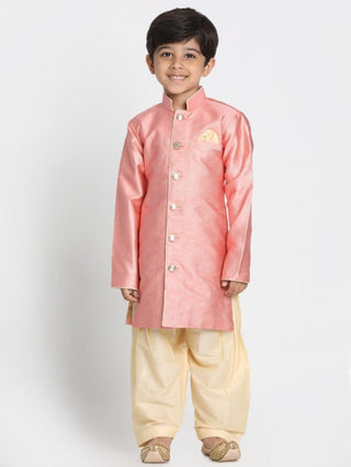 Boys' Pink Cotton Silk Blend Kurta and Pyjama Set