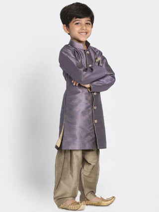 Boys' Purple Cotton Silk Blend Kurta and Pyjama Set