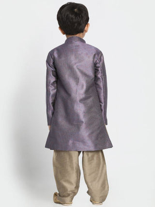 Boys' Purple Cotton Silk Blend Kurta and Pyjama Set