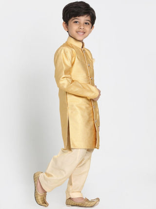 Boys' Yellow Cotton Silk Blend Kurta and Pyjama Set