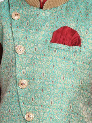 Boys' Green Cotton Silk Blend Nehru Jacket