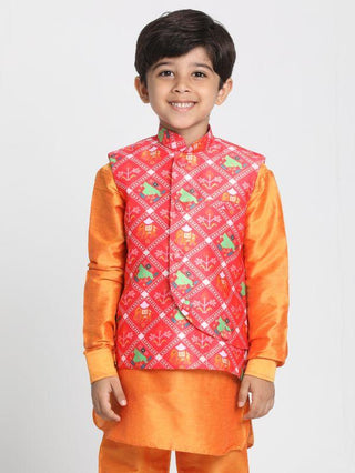Boys' Pink Cotton Silk Blend Nehru Jacket