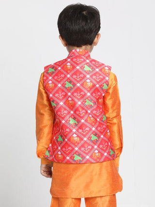 Boys' Pink Cotton Silk Blend Nehru Jacket