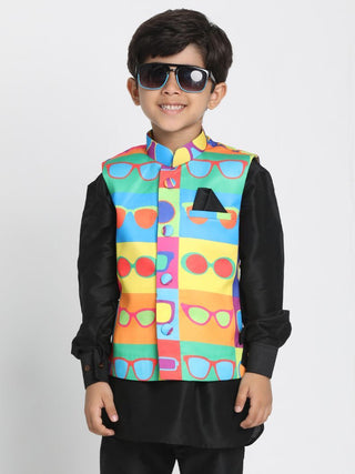 Boys' Multicolor Cotton Silk Blend Nehru Jacket