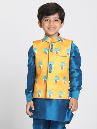 Boys' Orange Cotton Silk Blend Nehru Jacket