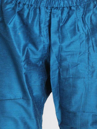 Boys' Light Blue Cotton Silk Blend Kurta, Waistcoat and Pyjama Set