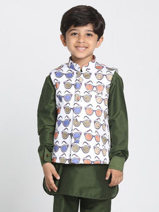 Boys' Multicolor Cotton Silk Blend Nehru Jacket