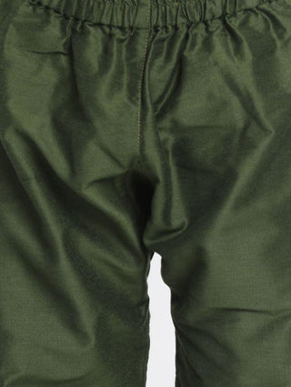 Boys' Dark Green Cotton Silk Blend Kurta, Waistcoat and Pyjama Set