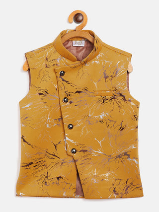JBN CREATION Boy's Yellow Scuba Foil Print Nehru Jacket