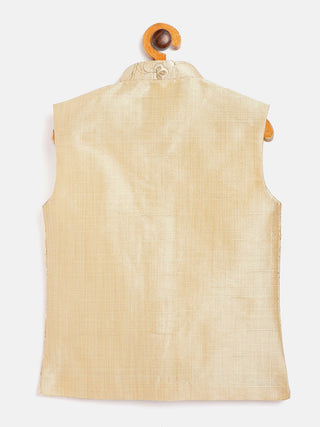 Vastramay Beige Silk Blend Embroidered Nehru Jacket
