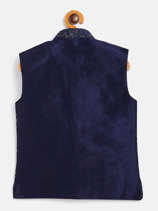 JBN CREATION Boy's Navy Blue Silk Blend Embroidered Nehru Jacket