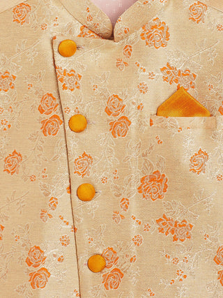 JBN CREATION Boy's Orange Asymmetric Banarasi Brocade Nehru Jacket