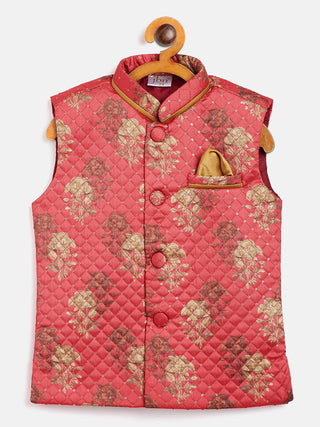 JBN CREATION Boy's Pink Sequin Embellished Foam Quilted Nehru Jacket