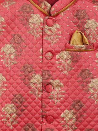 JBN CREATION Boy's Pink Sequin Embellished Foam Quilted Nehru Jacket