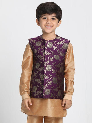 Boys' Purple Cotton Silk Blend Nehru Jacket