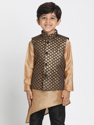 Boys' Black Cotton Silk Blend Nehru Jacket