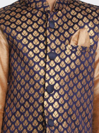 Boys' Deep Blue Cotton Silk Blend Nehru Jacket