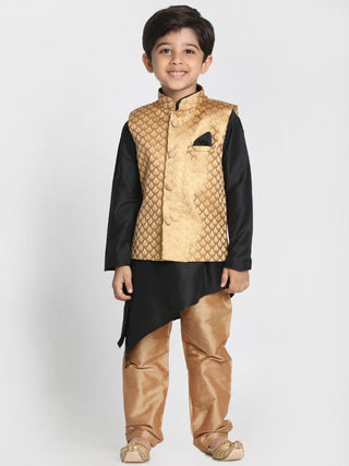 Boys' Gold Cotton Silk Blend Nehru Jacket