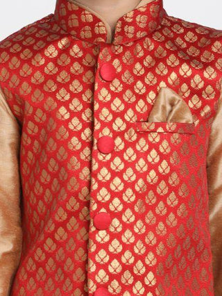 Boys' Maroon Cotton Silk Blend Nehru Jacket