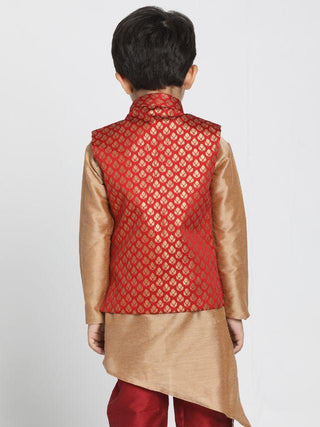 Boys' Maroon Cotton Silk Blend Nehru Jacket