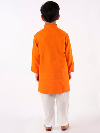 JBN Creation Boy's Orange & White Kurta with Pyjamas